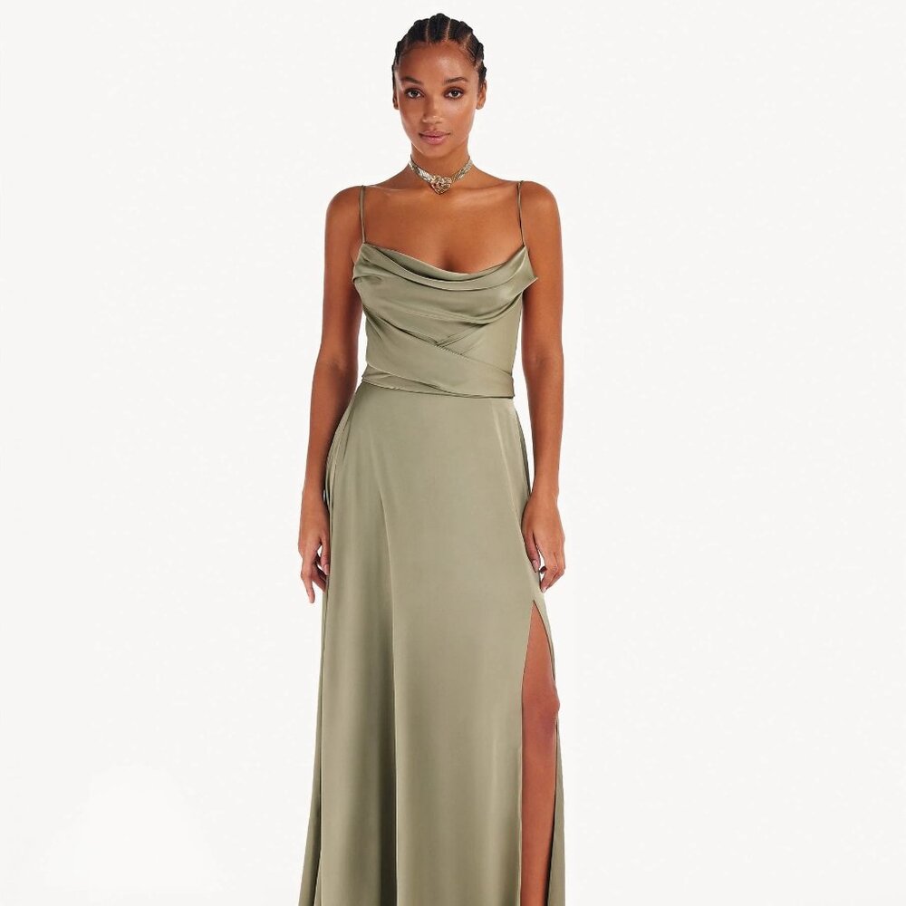 Milla Boudoir olive silk slip dress